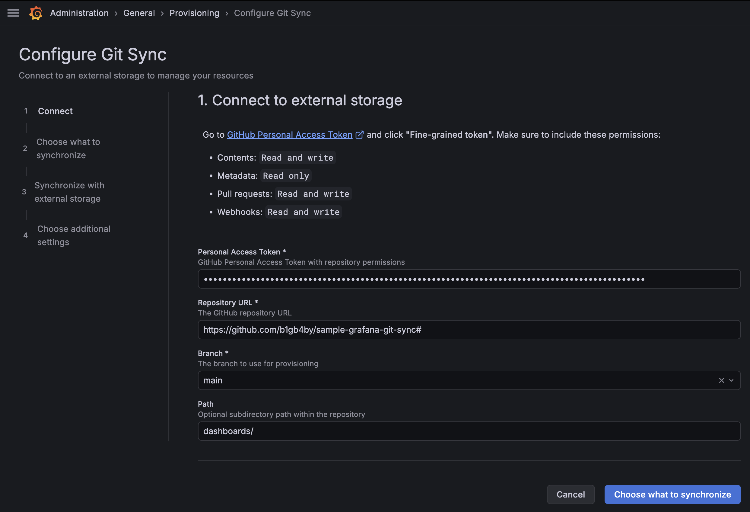 Setting connection config
