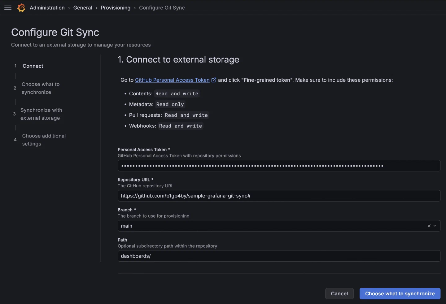 Setting connection config